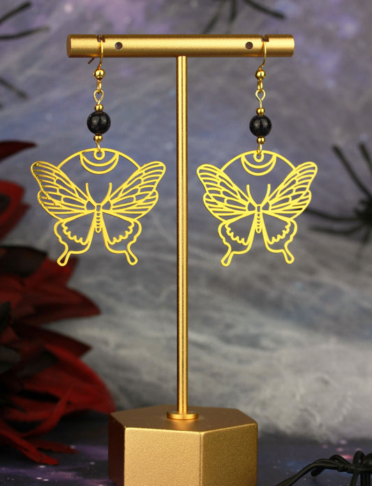 Golden Butterfly Ohrringe mit Starstone Natursteinperlen – Mystora Kollektion