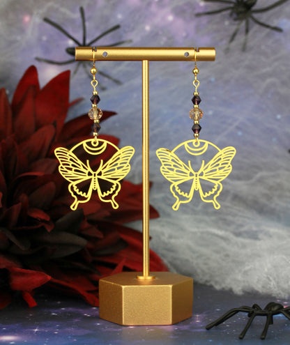 Golden Butterfly Ohrringe mit Kristallperlen – Mystora Kollektion