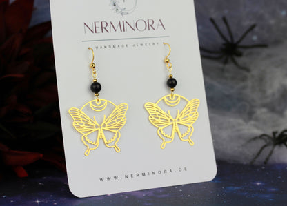 Golden Butterfly Ohrringe mit Starstone Natursteinperlen – Mystora Kollektion