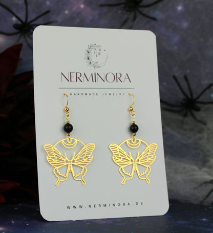 Golden Butterfly Ohrringe mit Starstone Natursteinperlen – Mystora Kollektion