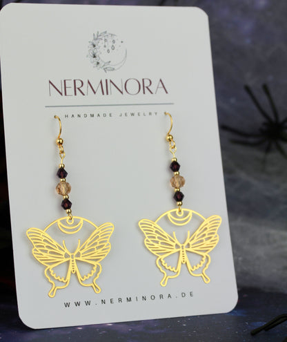 Golden Butterfly Ohrringe mit Kristallperlen – Mystora Kollektion