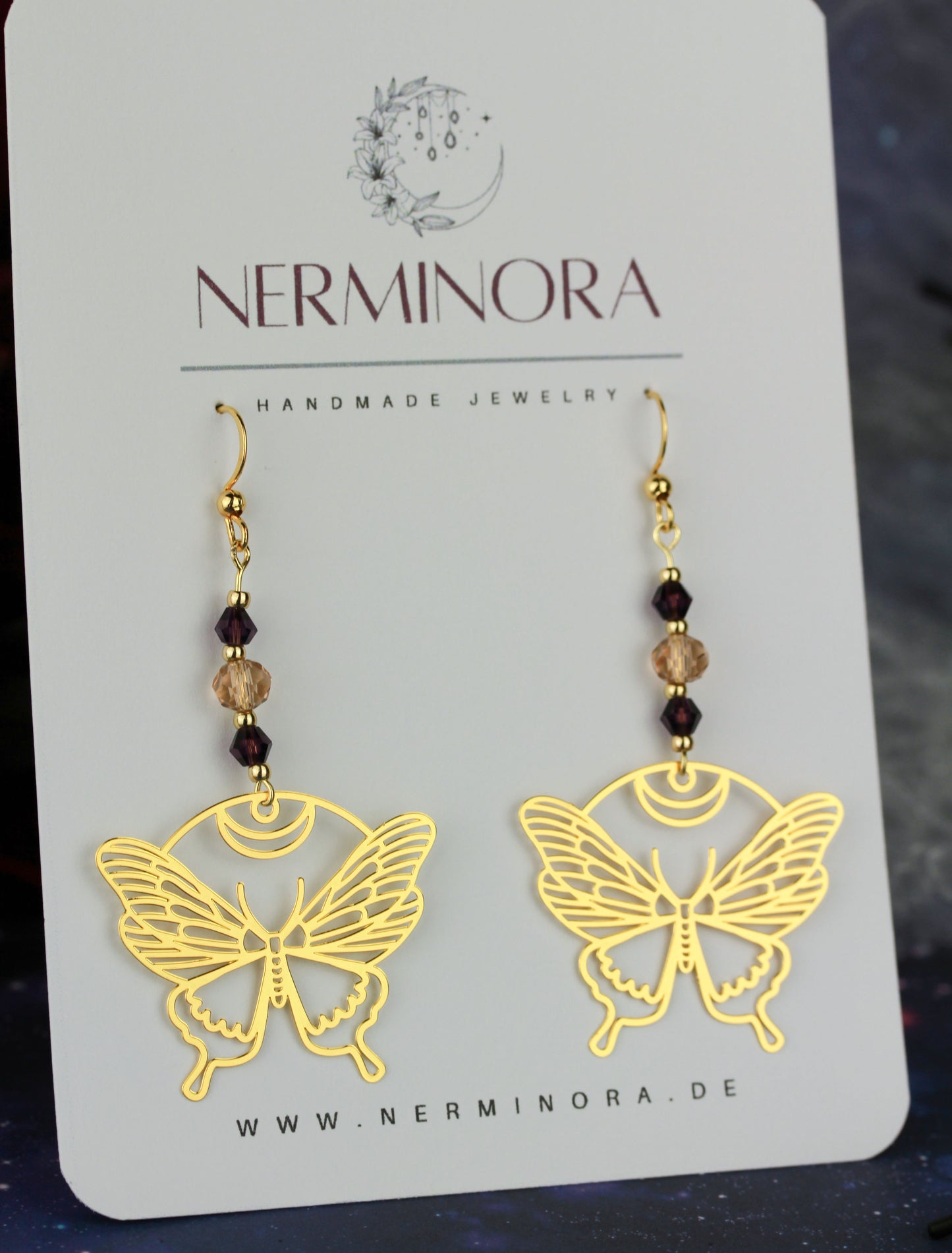 Golden Butterfly Ohrringe mit Kristallperlen – Mystora Kollektion