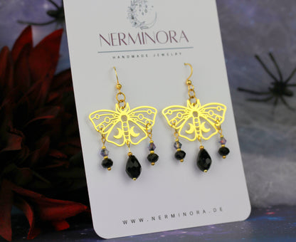 Schwarz-Goldene Motten Ohrringe – Lunara Kollektion | Statement Ohrringe