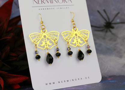 Schwarz-Goldene Motten Ohrringe – Lunara Kollektion | Statement Ohrringe