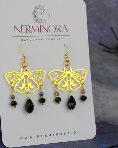 Schwarz-Goldene Motten Ohrringe – Lunara Kollektion | Statement Ohrringe