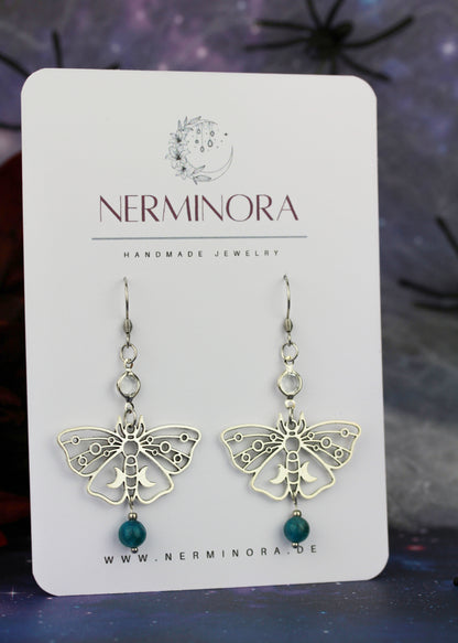 Silberne Butterfly Ohrringe mit blauen Natursteinperlen – Amberwing Kollektion