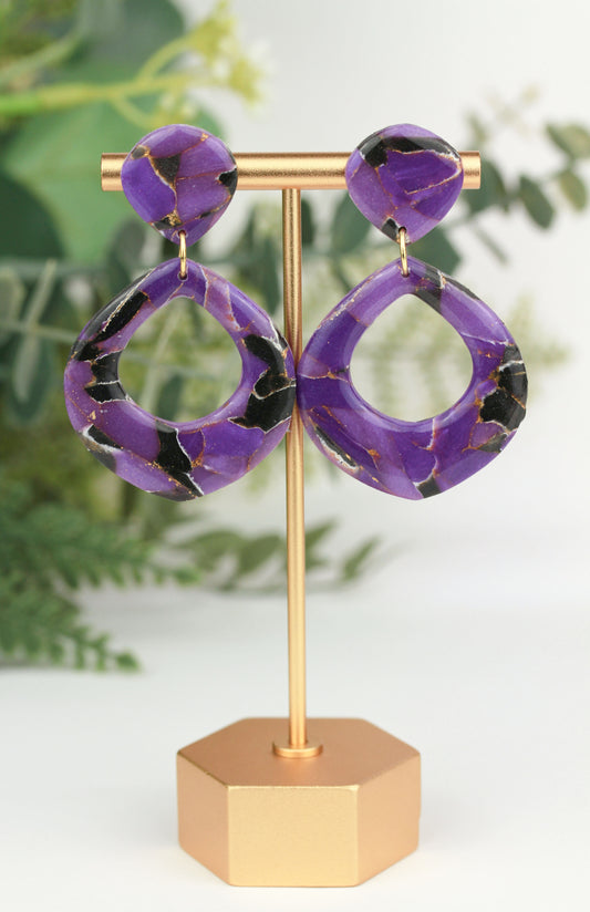 Lila-Schwarze Marmor Statement Ohrringe