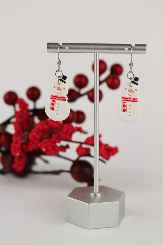 Schneemann Weihnachts Ohrringe – Handgefertigte Polymer Clay Statement Ohrringe