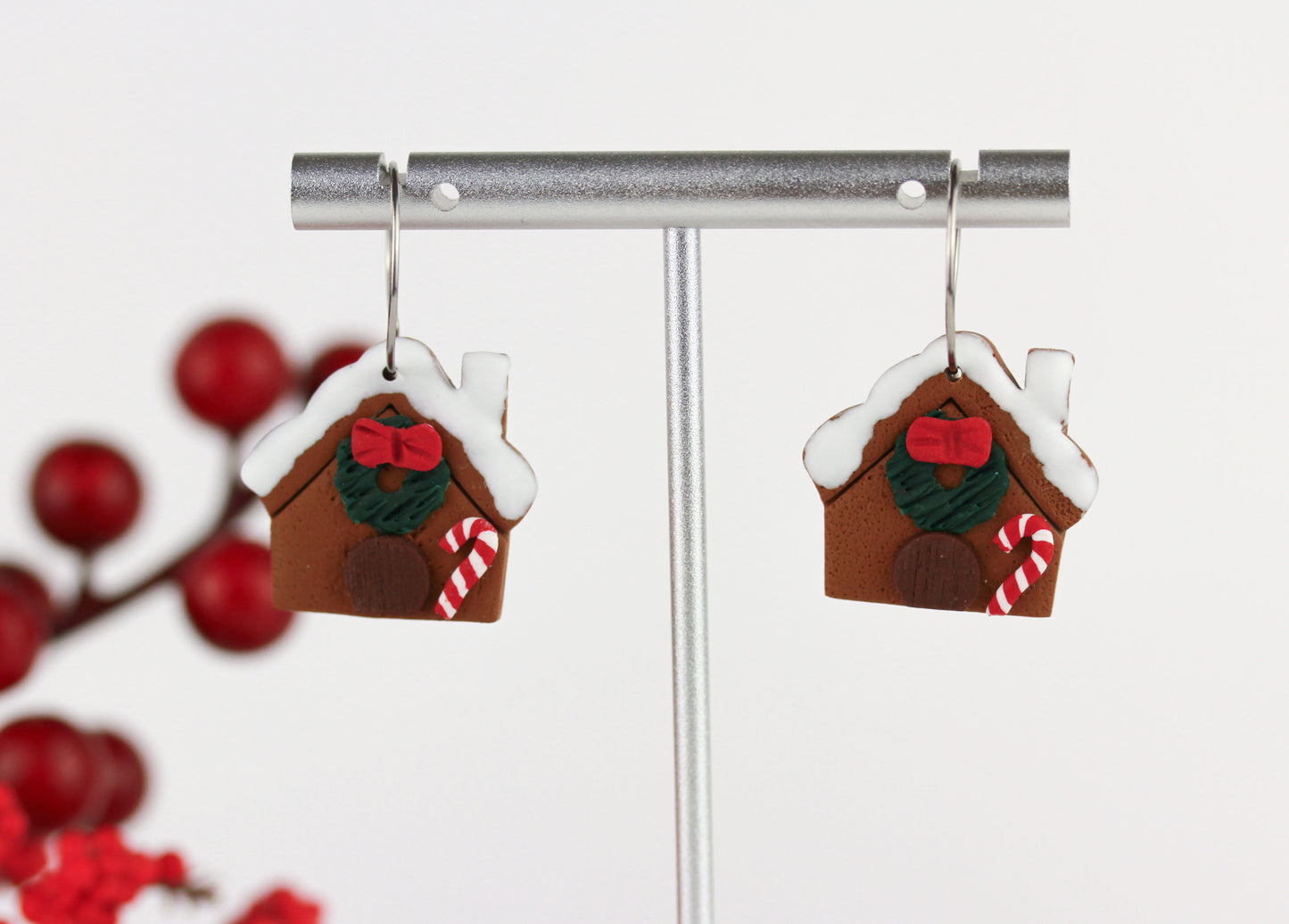 Lebkuchenhaus Weihnachts Ohrringe – Handgefertigte Polymer Clay Statement Ohrringe