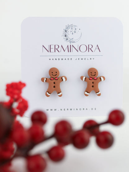 Lebkuchenmann Polymer Clay Ohrstecker – Handgefertigte Weihnachts Ohrringe