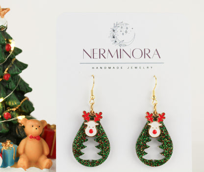 Grüne Weihnachts Harz Ohrringe – Handgemachte Statement Ohrhänger