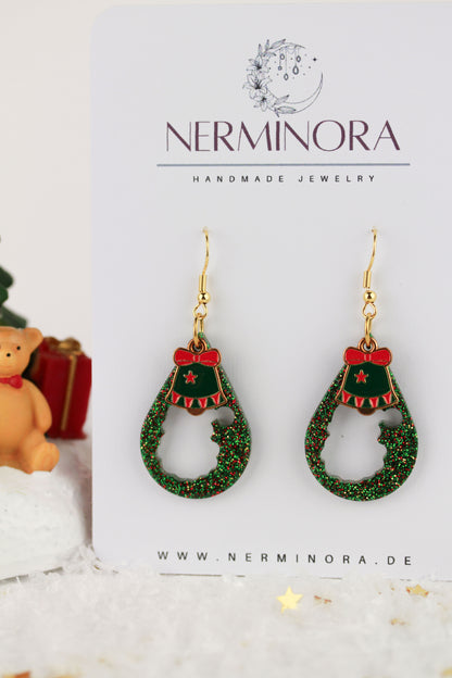 Grüne Weihnachts Harz Ohrringe – Handgemachte Statement Ohrhänger