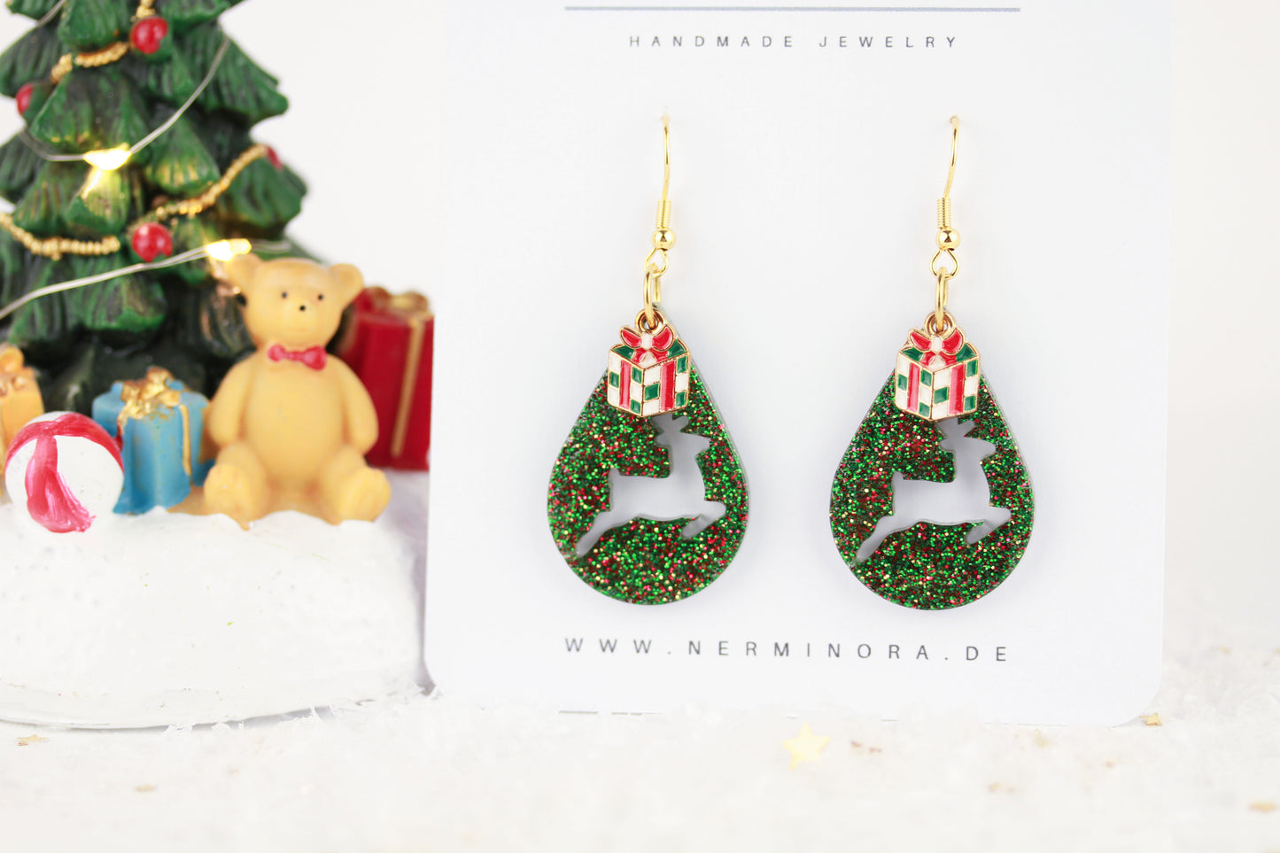 Grüne Weihnachts Harz Ohrringe – Handgemachte Statement Ohrhänger