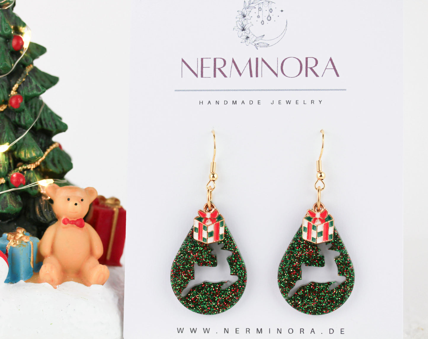 Grüne Weihnachts Harz Ohrringe – Handgemachte Statement Ohrhänger