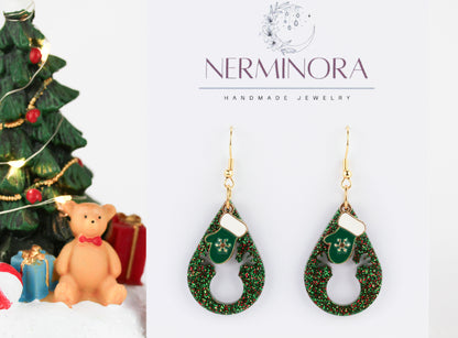 Grüne Weihnachts Harz Ohrringe – Handgemachte Statement Ohrhänger