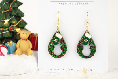 Grüne Weihnachts Harz Ohrringe – Handgemachte Statement Ohrhänger