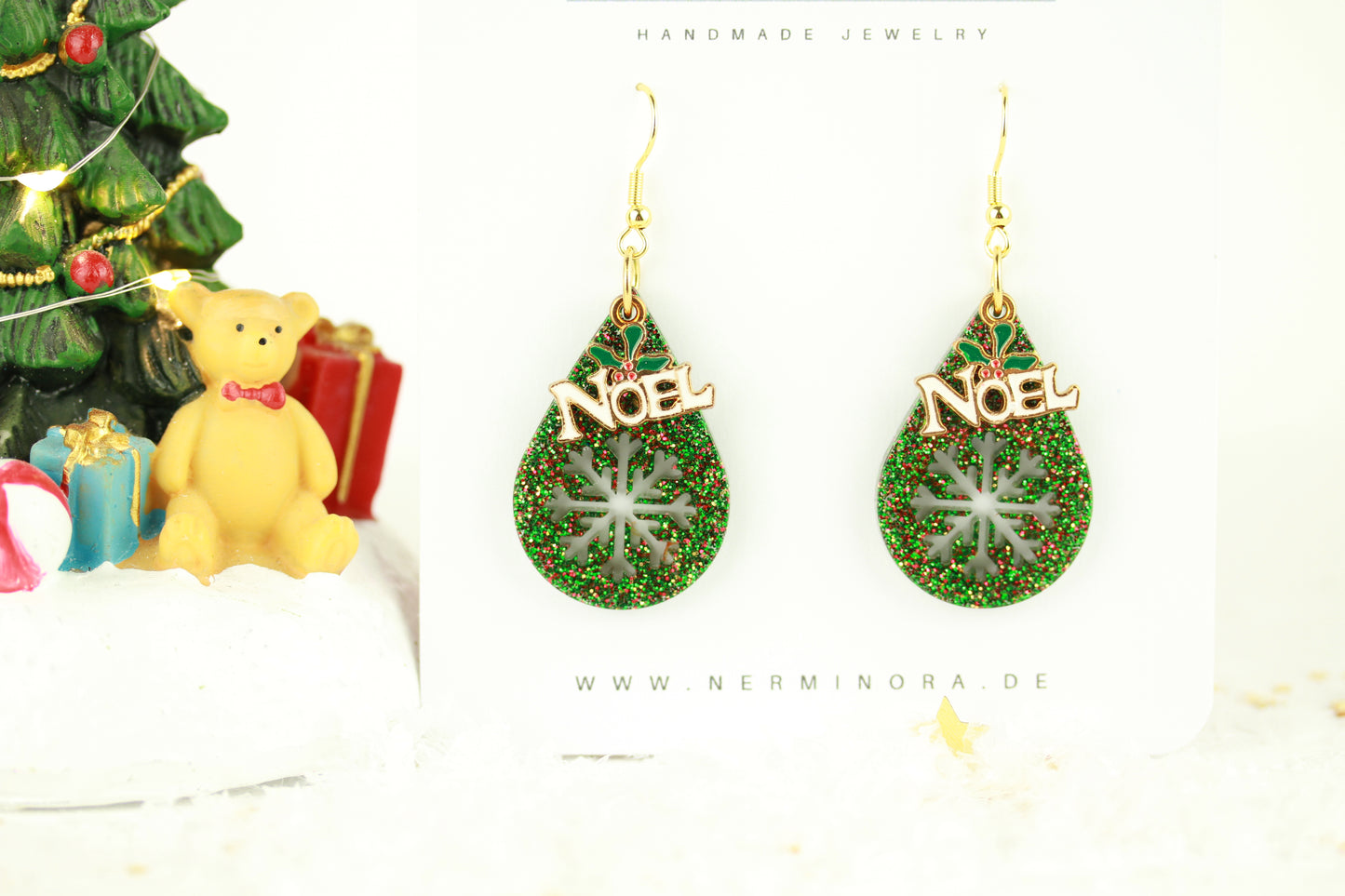 Grüne Weihnachts Harz Ohrringe – Handgemachte Statement Ohrhänger