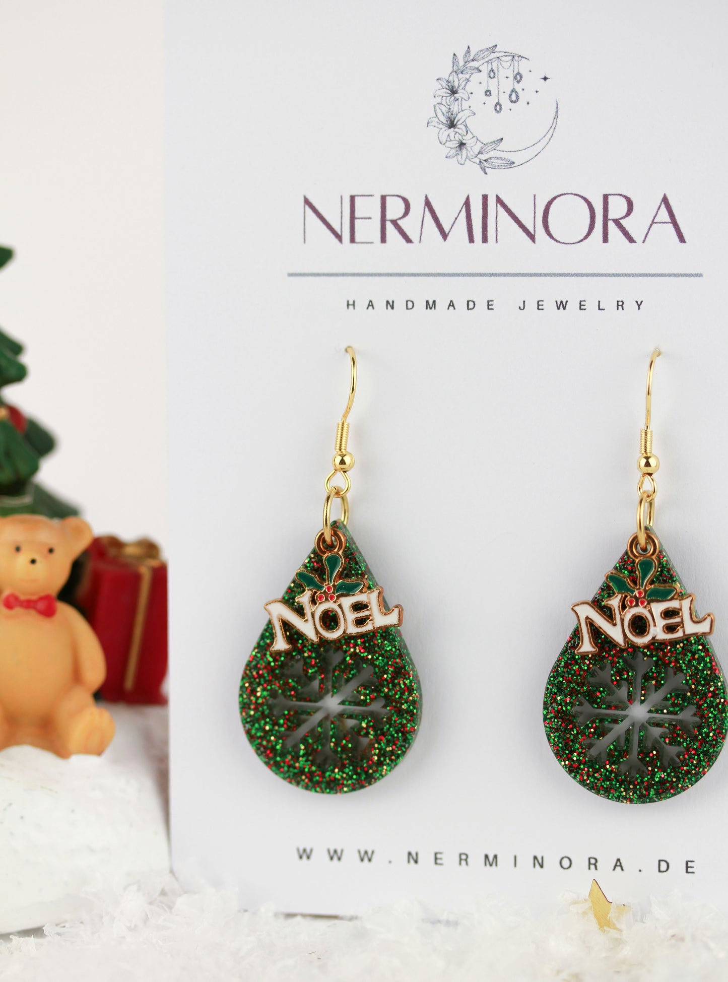 Grüne Weihnachts Harz Ohrringe – Handgemachte Statement Ohrhänger