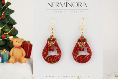 Rote Weihnachts Ohrringe mit Anhänger – Handgefertigte Harzschmuck