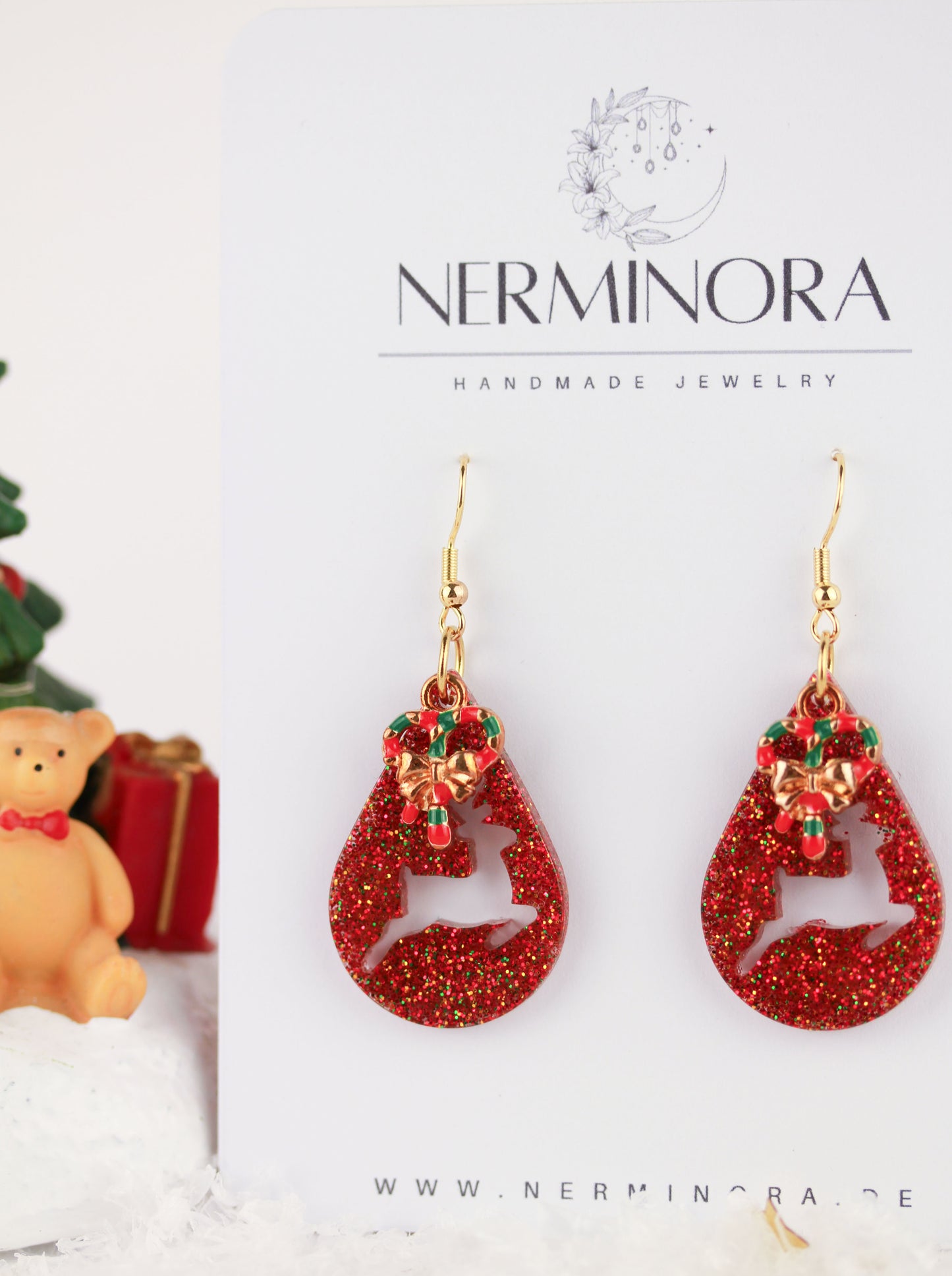 Rote Weihnachts Ohrringe mit Anhänger – Handgefertigte Harzschmuck