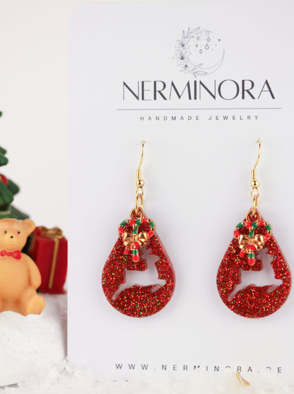 Rote Weihnachts Ohrringe mit Anhänger – Handgefertigte Harzschmuck