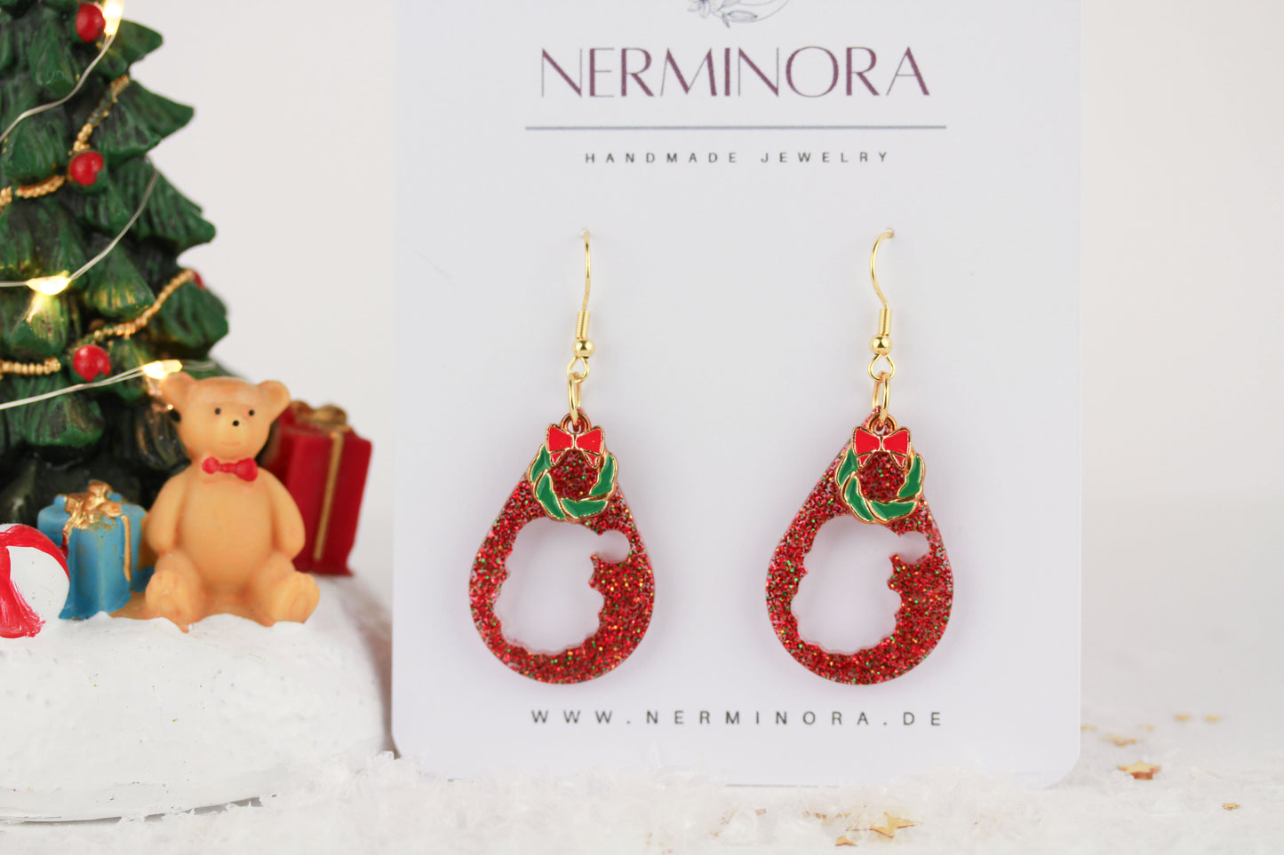 Rote Weihnachts Ohrringe mit Anhänger – Handgefertigte Harzschmuck