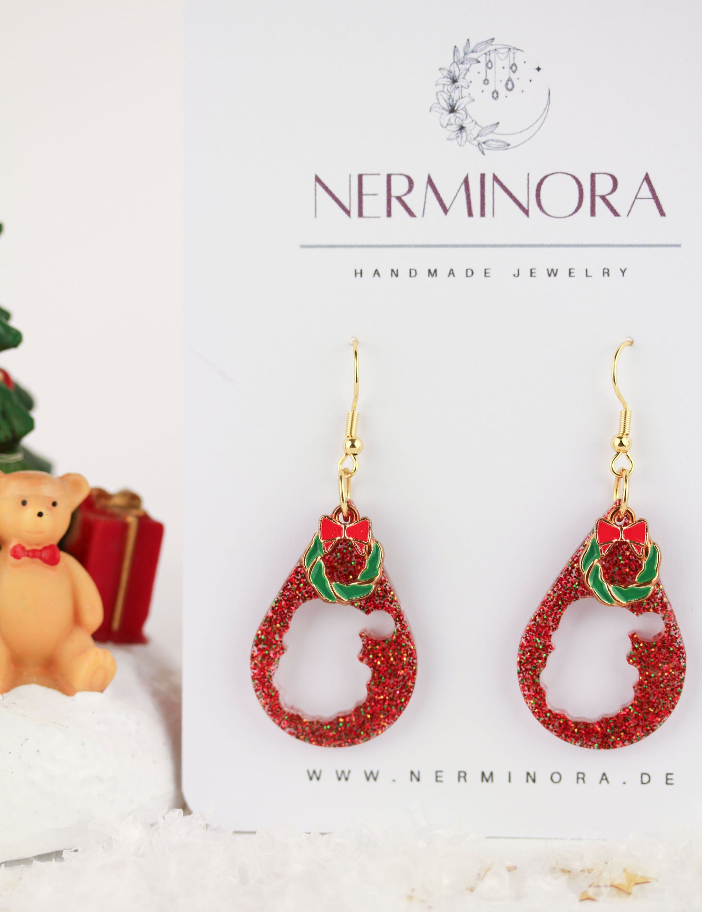 Rote Weihnachts Ohrringe mit Anhänger – Handgefertigte Harzschmuck