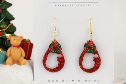 Rote Weihnachts Ohrringe mit Anhänger – Handgefertigte Harzschmuck