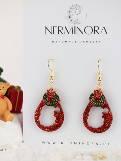 Rote Weihnachts Ohrringe mit Anhänger – Handgefertigte Harzschmuck
