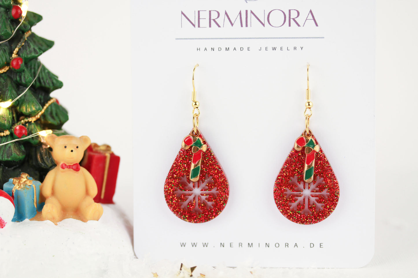 Rote Weihnachts Ohrringe mit Anhänger – Handgefertigte Harzschmuck