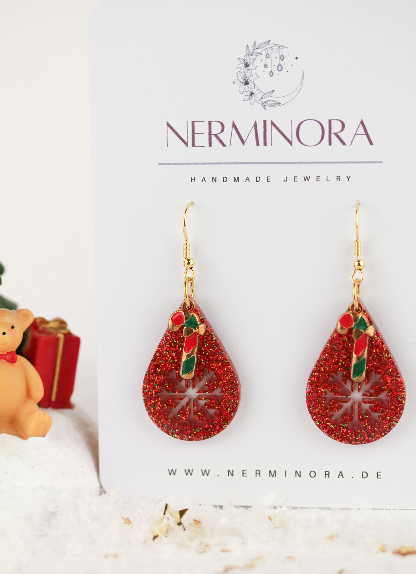 Rote Weihnachts Ohrringe mit Anhänger – Handgefertigte Harzschmuck