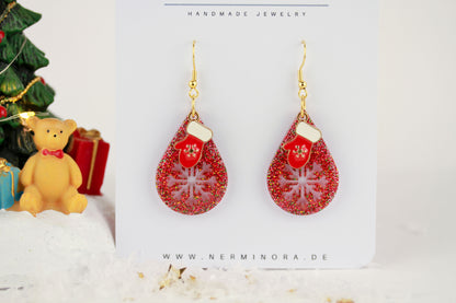 Rote Weihnachts Ohrringe mit Anhänger – Handgefertigte Harzschmuck