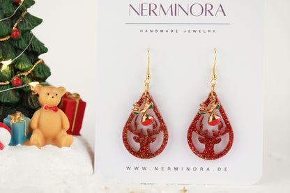 Rote Weihnachts Ohrringe mit Anhänger – Handgefertigte Harzschmuck