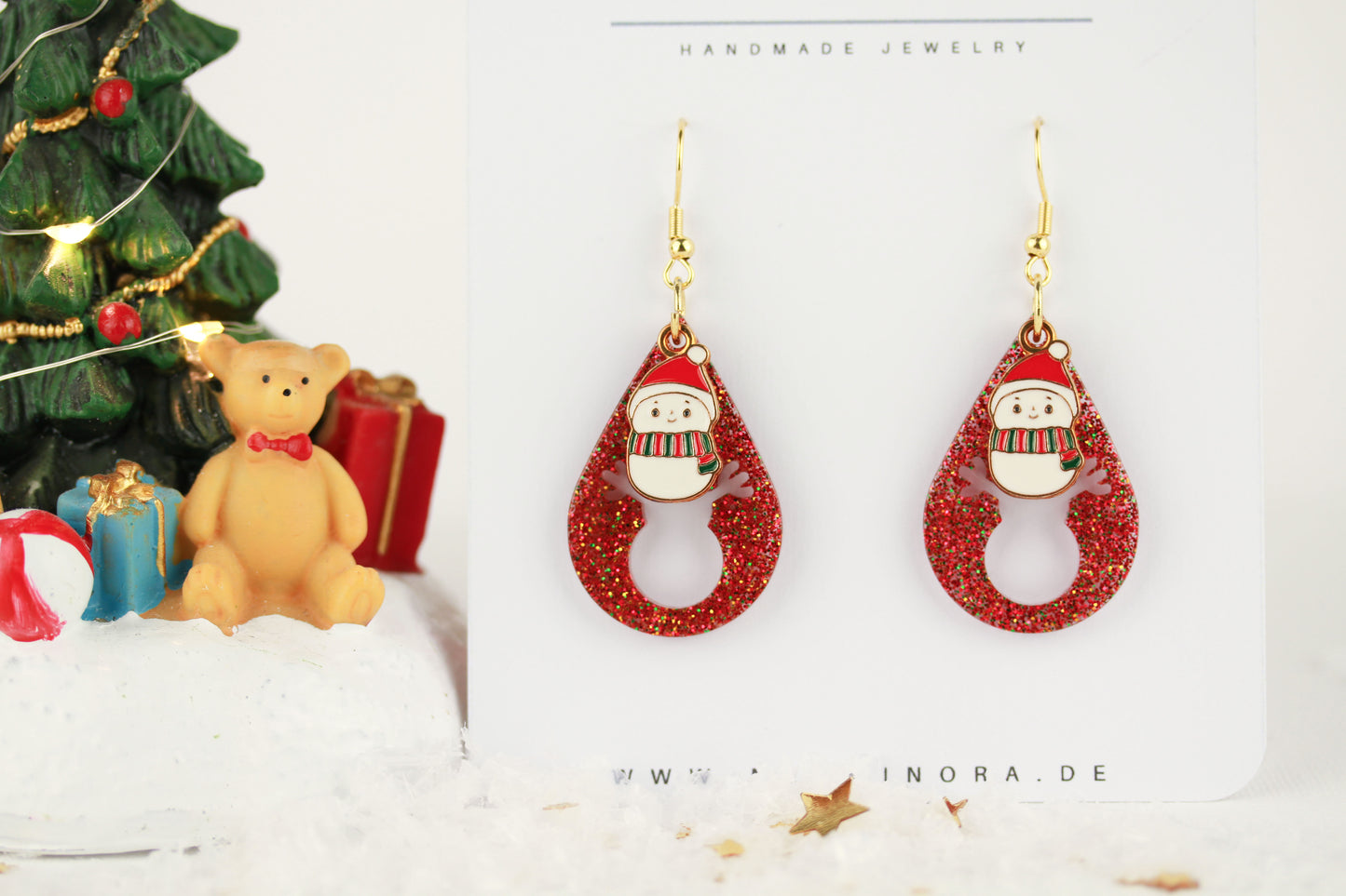 Rote Weihnachts Ohrringe mit Anhänger – Handgefertigte Harzschmuck