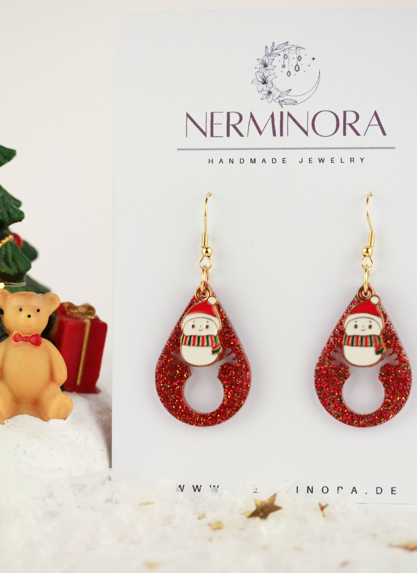 Rote Weihnachts Ohrringe mit Anhänger – Handgefertigte Harzschmuck