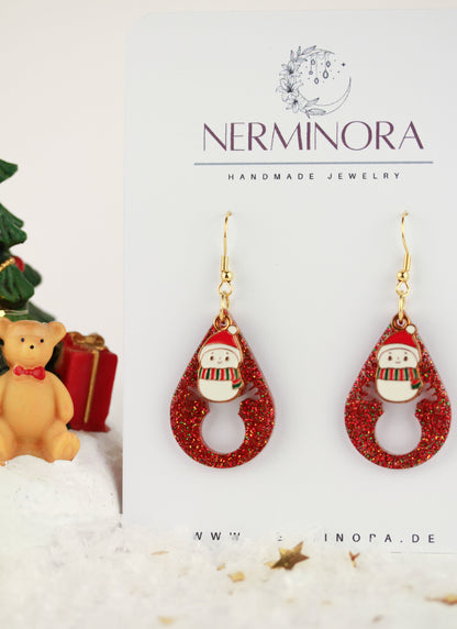 Rote Weihnachts Ohrringe mit Anhänger – Handgefertigte Harzschmuck