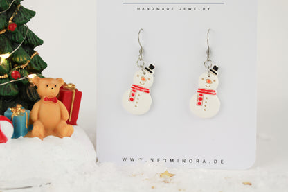 Schneemann Weihnachts Ohrringe – Handgefertigte Polymer Clay Statement Ohrringe