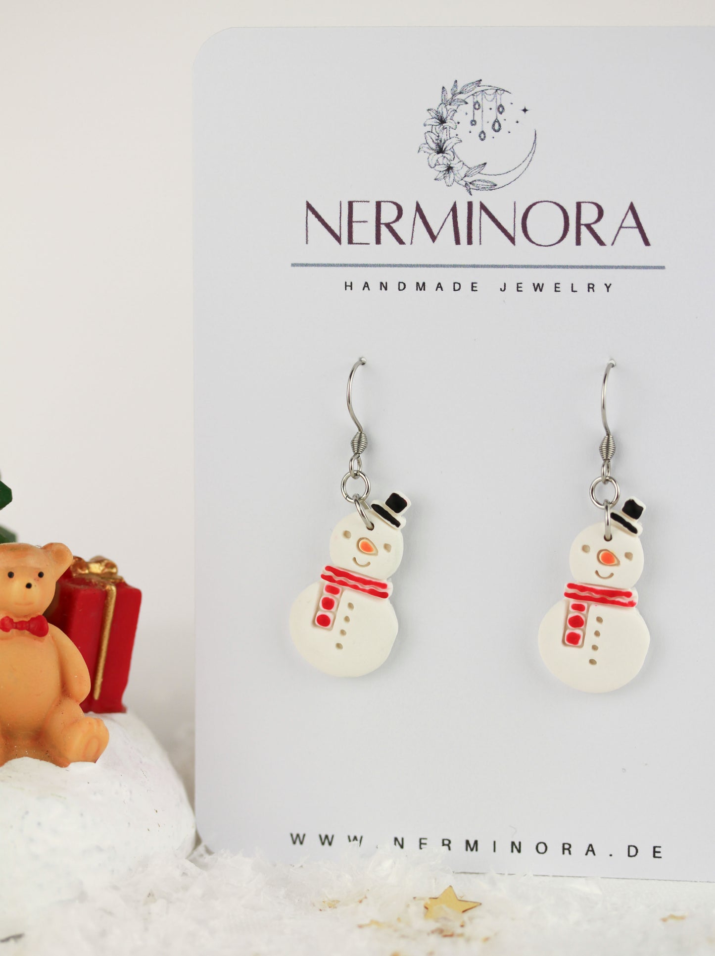 Schneemann Weihnachts Ohrringe – Handgefertigte Polymer Clay Statement Ohrringe