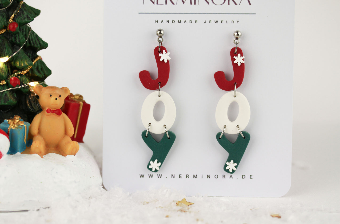 JOY Weihnachts Ohrringe – Handgefertigte Polymer Clay Statement Ohrringe