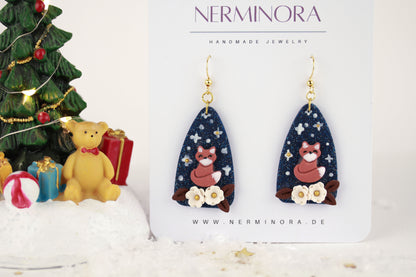 Fuchs unter Sternenhimmel Ohrringe – Handgefertigte Polymer Clay Statement Ohrringe
