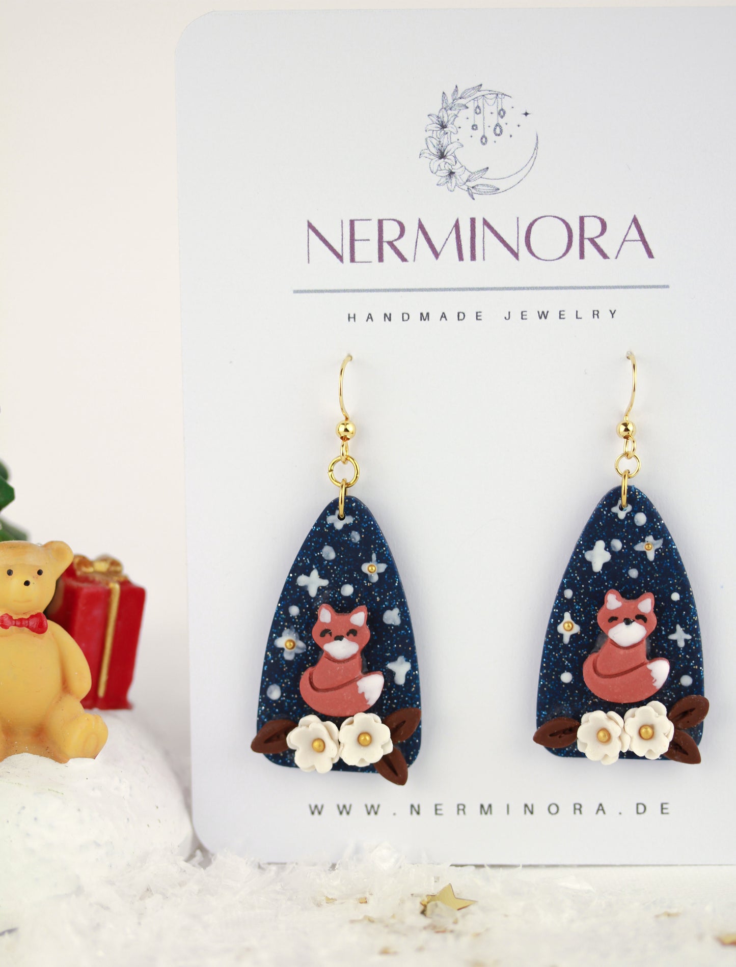Fuchs unter Sternenhimmel Ohrringe – Handgefertigte Polymer Clay Statement Ohrringe