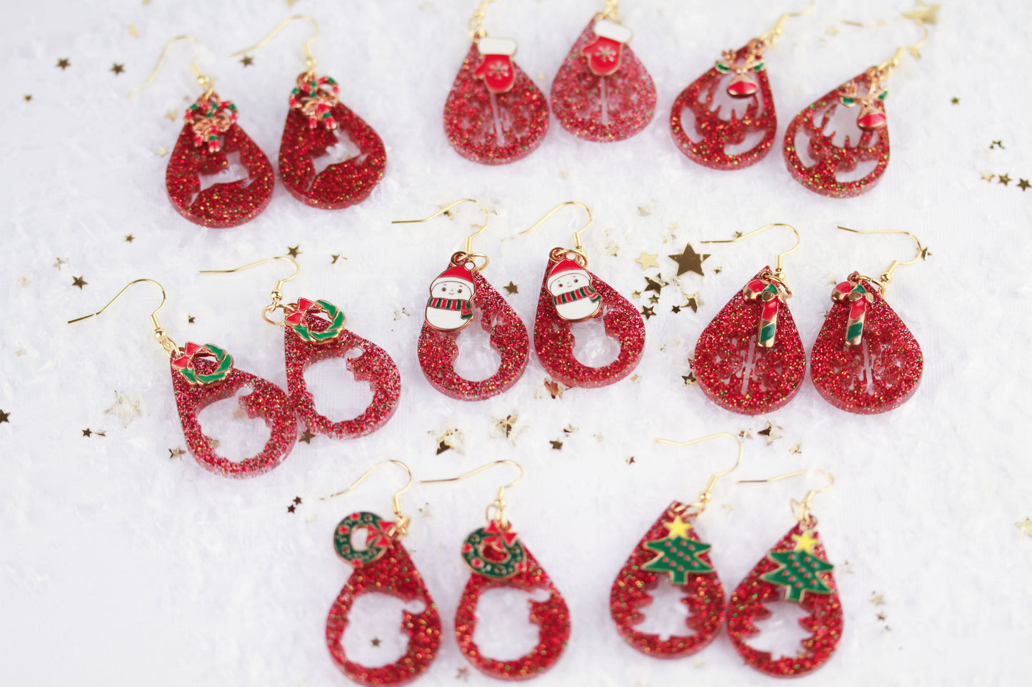 Rote Weihnachts Ohrringe mit Anhänger – Handgefertigte Harzschmuck