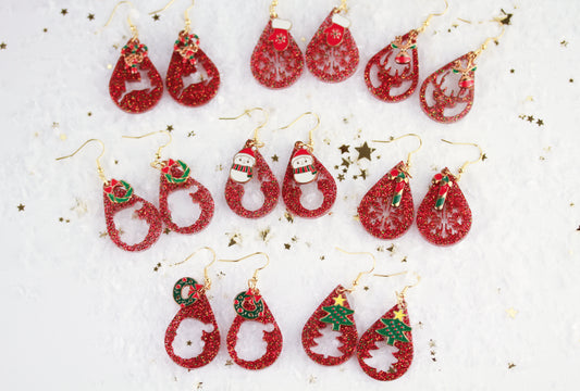 Rote Weihnachts Ohrringe mit Anhänger – Handgefertigte Harzschmuck
