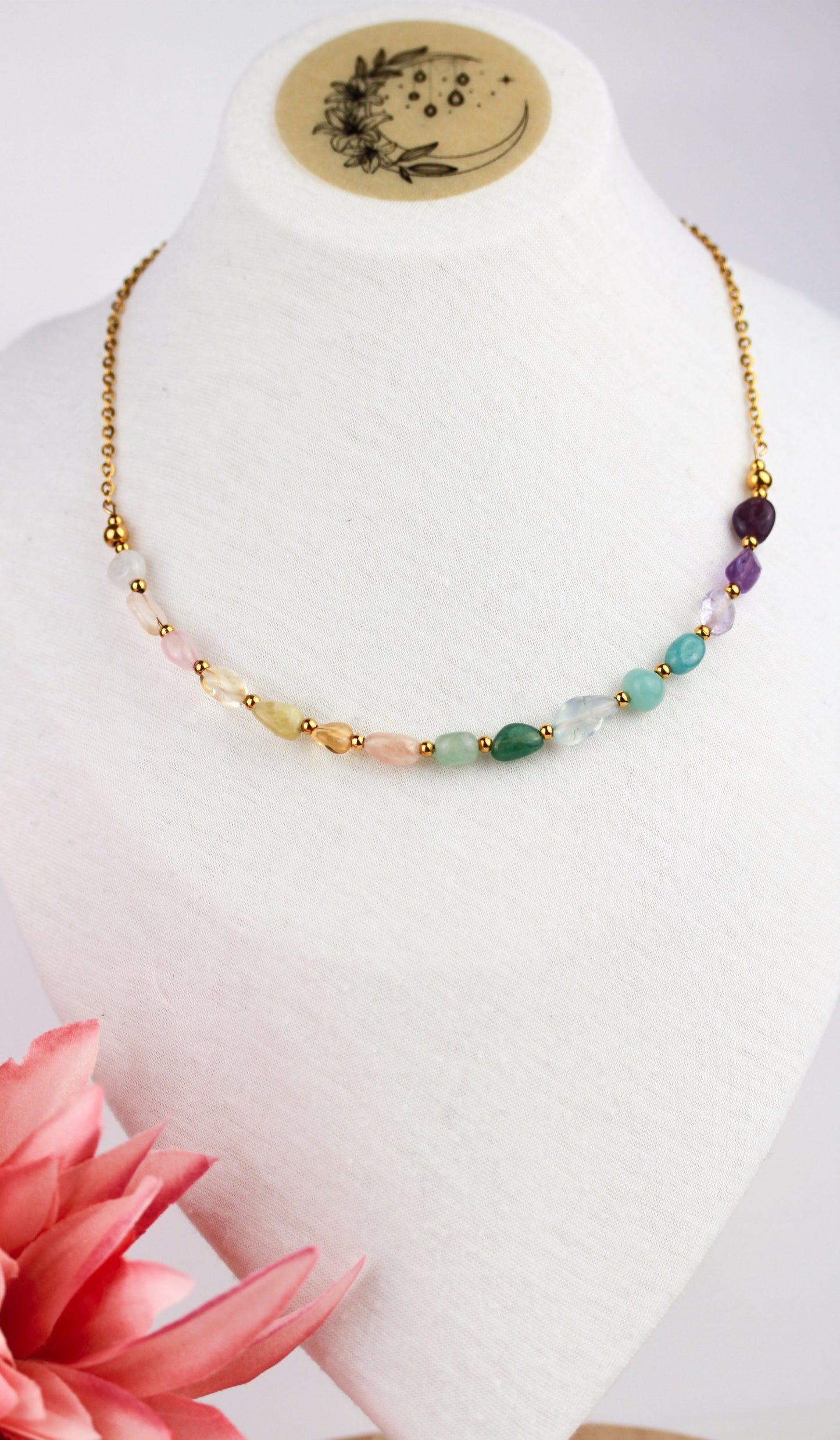 Regenbogen-Edelstein Perlenkette – Harmonische Naturstein-Halskette