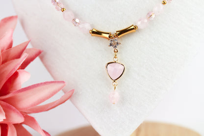 Rosenquarz „Mom“ Layering Halskettenset – Handgefertigt