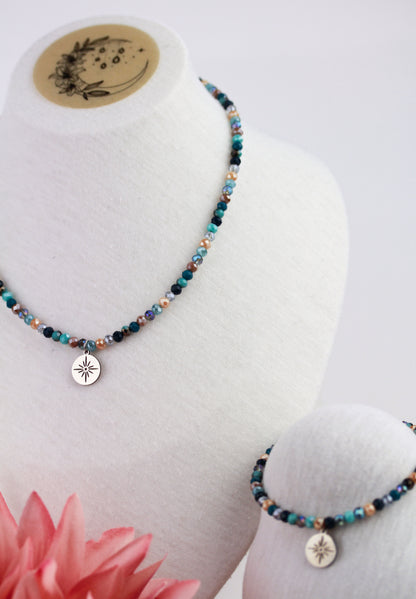 Blaues Perlen Schmuckset – Kette & Armband | Handgefertigt