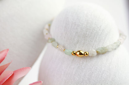 Morganit Perlen Schmuckset – Perlenkette & Armband | Handgefertigt