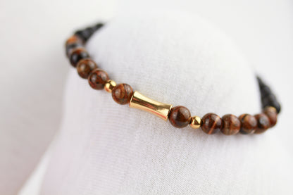 Tigerauge und Onyx Perlen Schmuckset – Kette & Armband | Handgefertigt