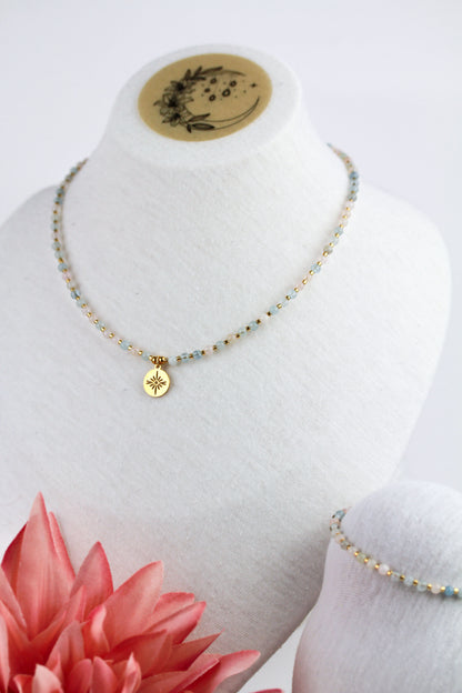 Morganit Naturstein Schmuckset – Perlenkette & Armband | Handgefertigt