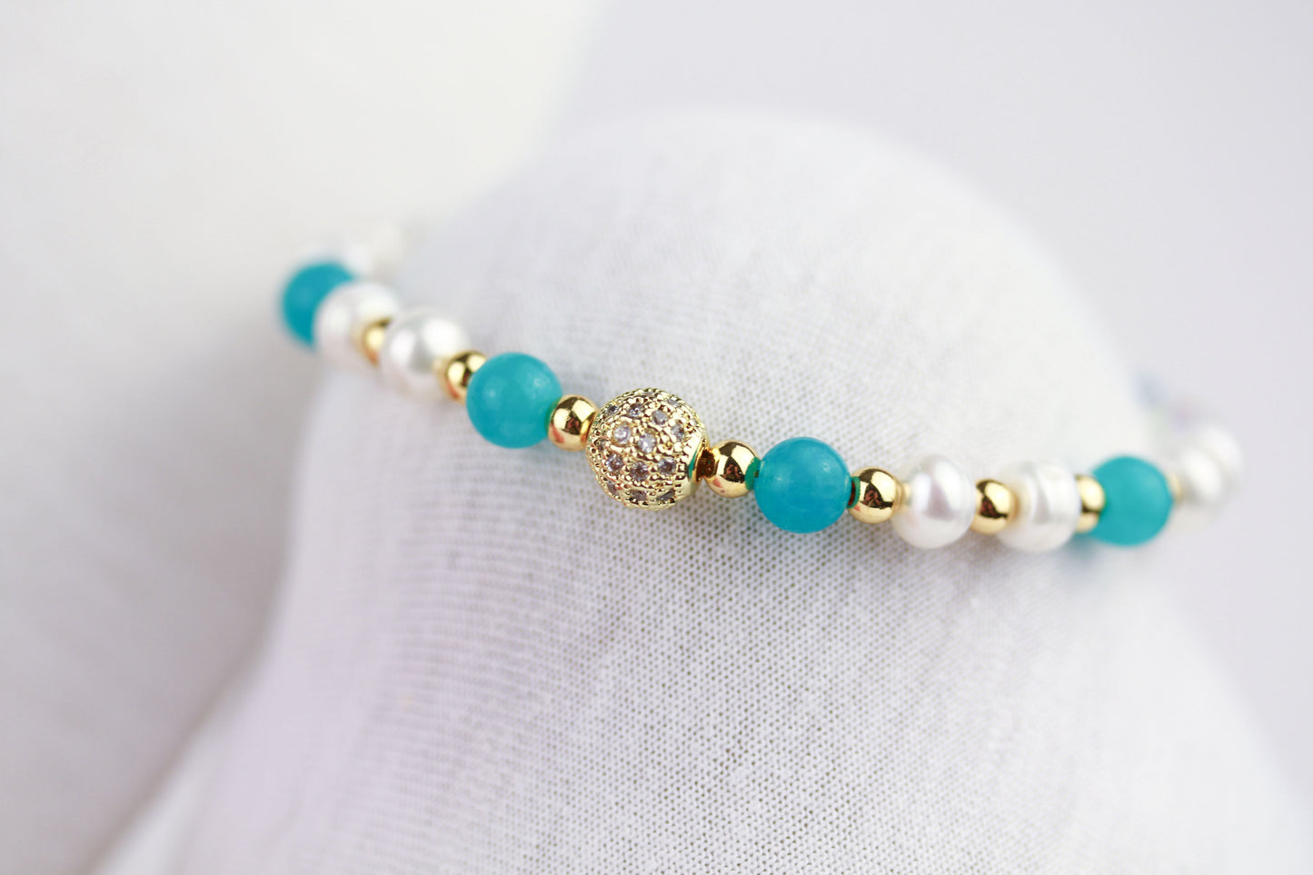 Amazonit und Süßwasserperlen Schmuckset – Perlenkette & Armband | Handgefertigt